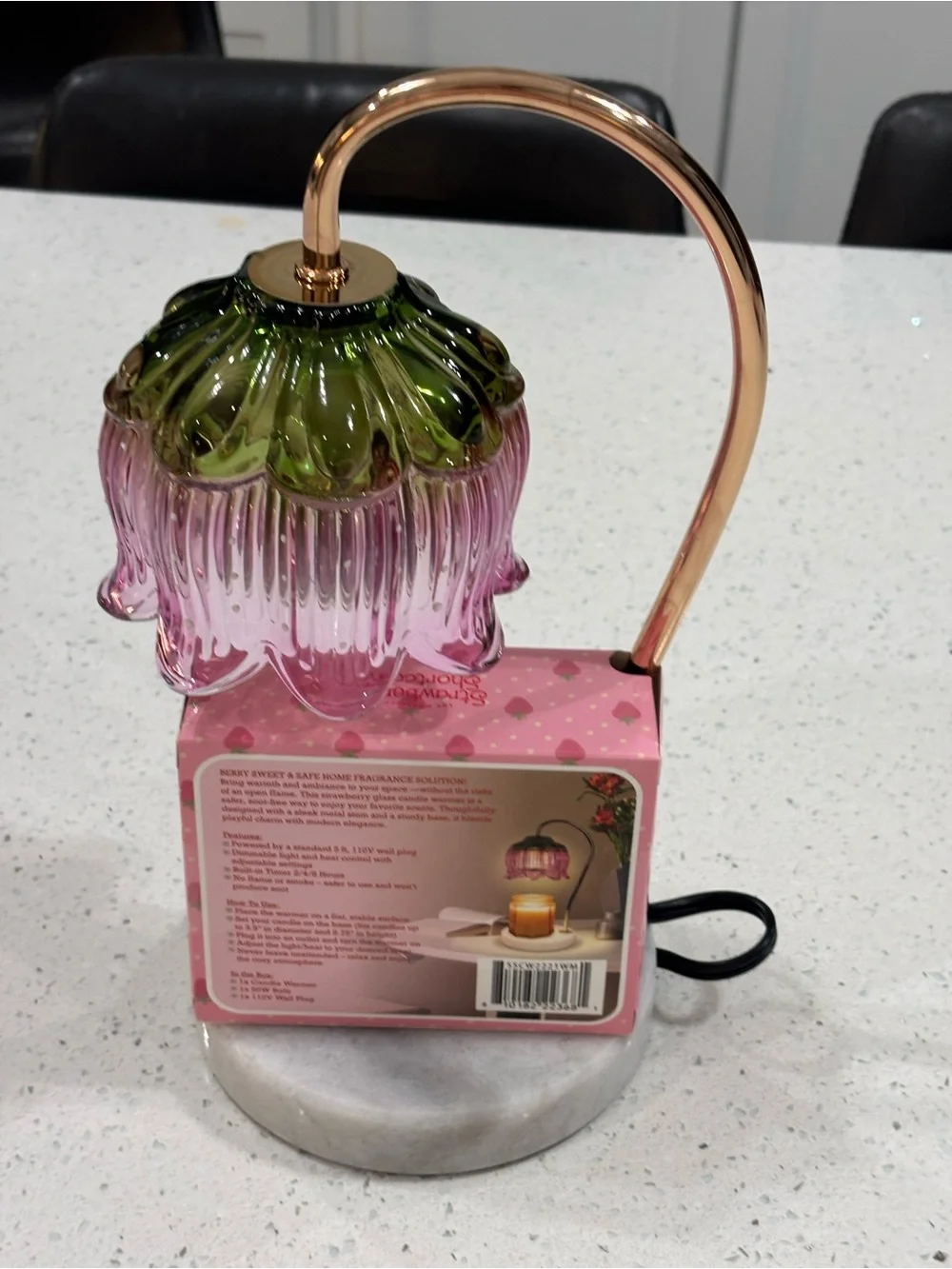 Strawberry Shortcake Pink & Green Glass Candle Warmer Table Lamp